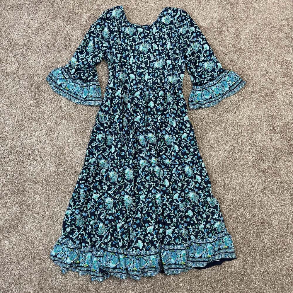 Soft Surroundings Boho Floral Maxi Dress Bell Sleeve Cottagecore Romantic XL - Picture 3 of 9